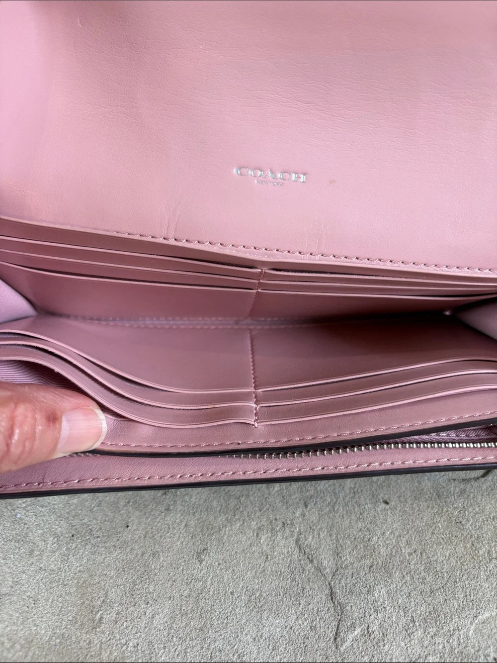 Coach slim envelope wallet featuring signature coated canvas & pink leather flap - Picture 7 of 11
